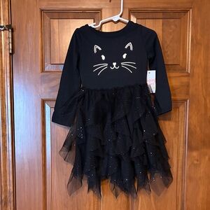 Black Cat Face Dress with Tulle Skirt